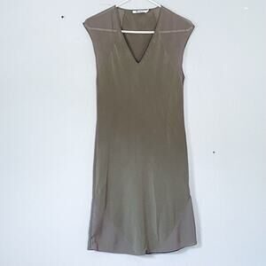 Alexander Wang T Dress Small Olive Green Silk Shift Mini Designer Minimalist